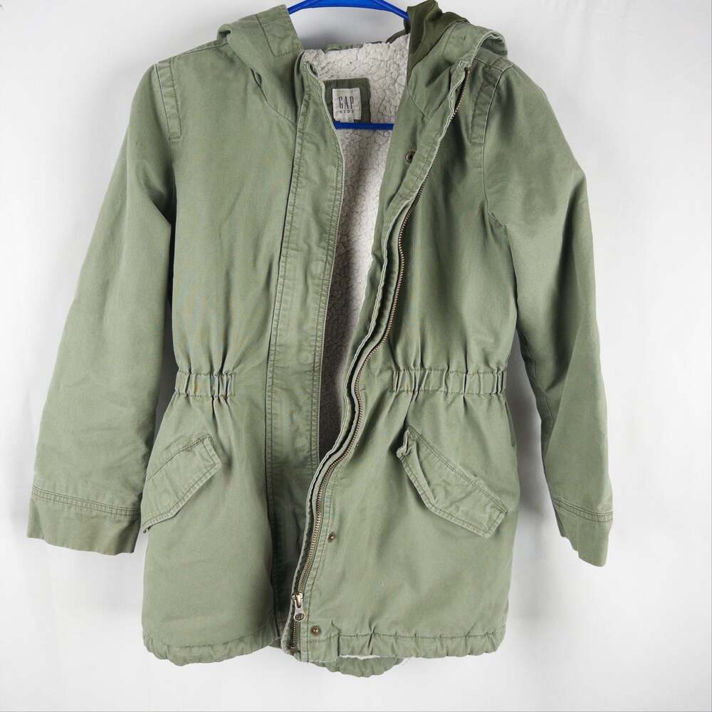Gap Kids Girls Sherpa Lined Puffer Vest Olive Green Cozy L Quilted